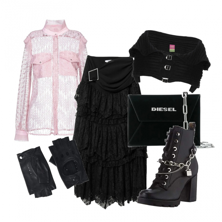 Outfit donna - TREND:Gothic romantic Style. Stile Rock per Tutti i giorni. Abbinamento con gonne lunghe, bolero, camicie, clutch, anfibi, guanti.