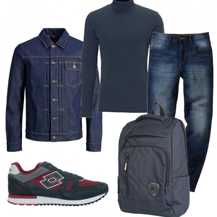 Outfit uomo - Casual #21944. Stile Casual per Tutti i giorni. Abbinamento con jeans dritti, borse sportive, sneakers, giacche, pullovers.