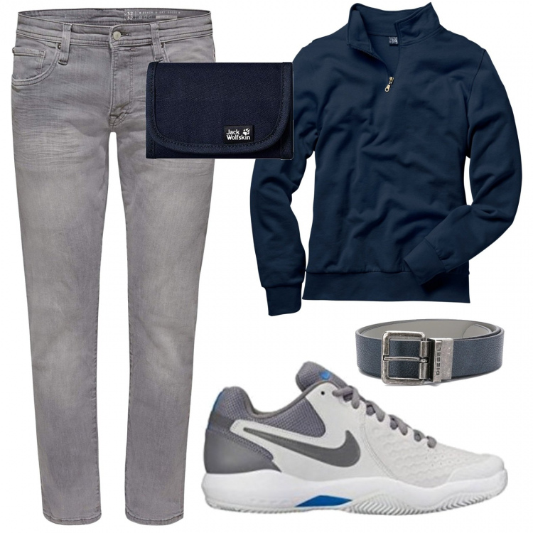 Outfit uomo - Urban #10006. Stile Urban per Tutti i giorni. Abbinamento con felpe, cinture, portafogli, sneakers, jeans.