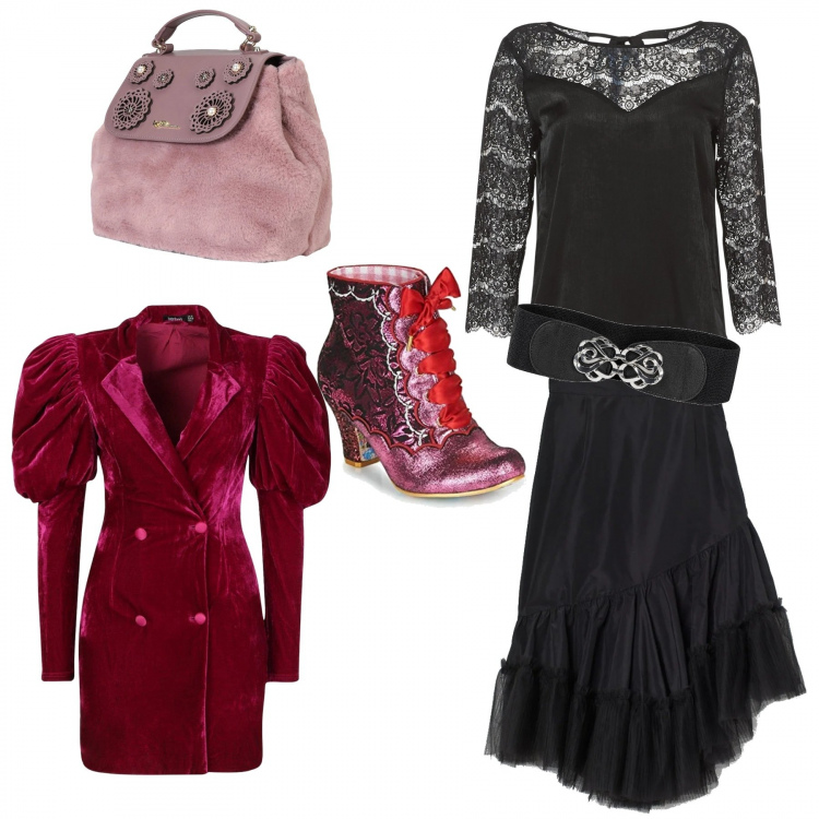 Outfit donna - Come Amalasunta. Stile Rock per Serata fuori. Abbinamento con cinture, zaini, vestiti, camicie, gonne, stivaletti.
