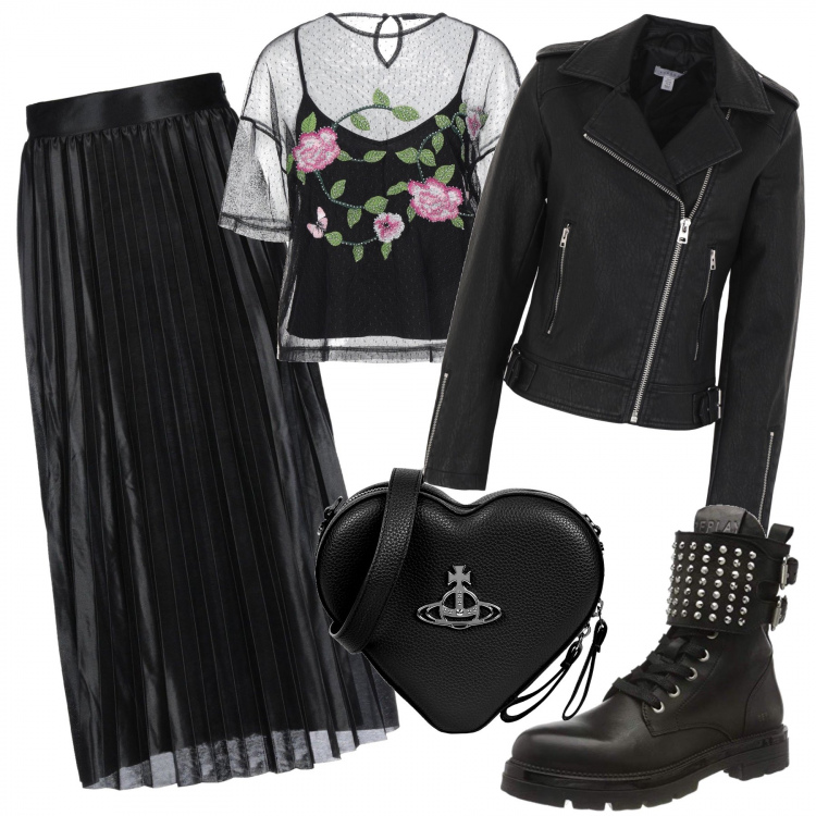 Outfit mujer - Gothic princess. Estilo Rock para Todos los días. Combinación con botas, abrigos, falda longuette, blusas, bandoleras.