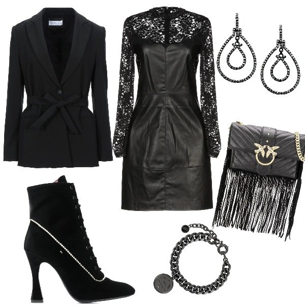 Outfit mujer - Gótico Chic. Estilo Sexy para Noche/Fiesta elegante. Combinación con vestidos cortos, botines, bolsos de hombro, pendientes, blazers, pulseras.