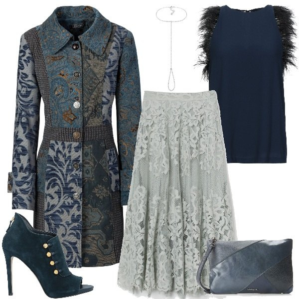 Outfit donna - Gotico romantico e trendy. Stile Trendy per Serata fuori. Abbinamento con cappotti, top, stivaletti, minigonne, portafogli, braccialetti.