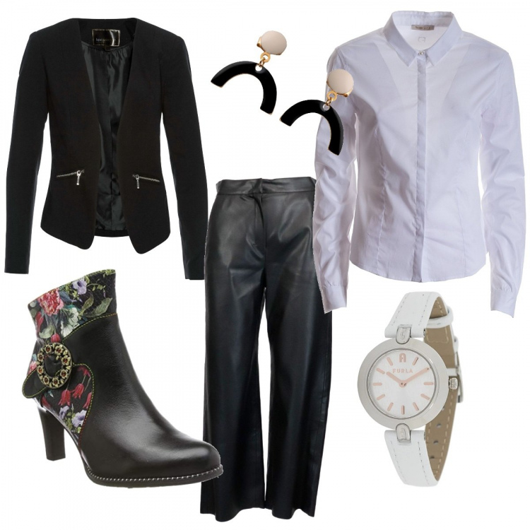 Outfit donna - Di polso. Stile Trendy per Sport. Abbinamento con blazer, orecchini, camicie, orologi, pantaloni capri, stivaletti.