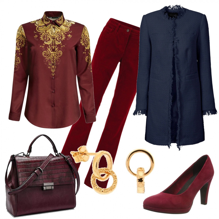 Outfit donna - Eleganza low cost. Stile Chic per Ufficio. Abbinamento con blazer, pantaloni, camicie, décolleté, borse a mano, orecchini.