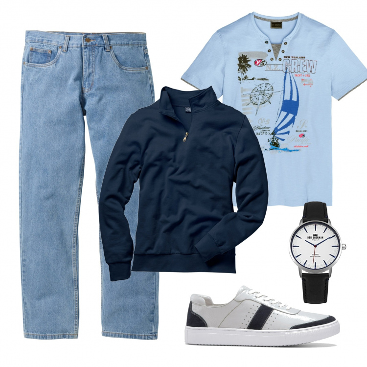 Outfit uomo - Casual #22055. Stile Casual per Tutti i giorni. Abbinamento con felpe, t-shirt, jeans dritti, sneakers, orologi.