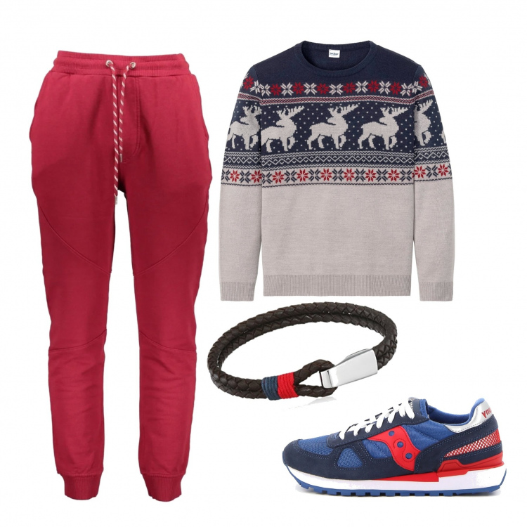 Outfit uomo - Urban #10079. Stile Urban per Tutti i giorni. Abbinamento con maglieria, pantaloni, sneakers, braccialetti.