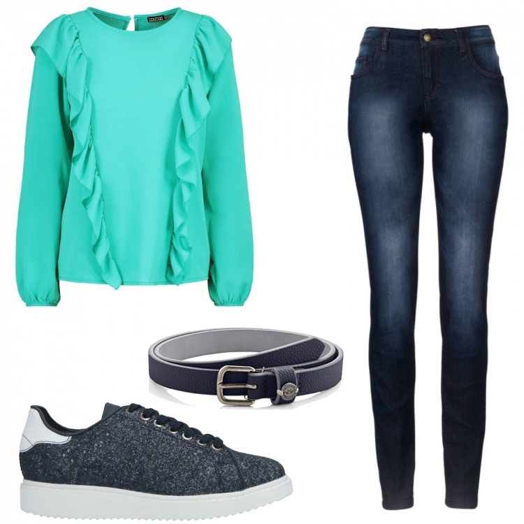 Outfit donna - I\'m Blue. Stile Trendy per Tutti i giorni. Abbinamento con jeans skinny, sneakers, camicie, cinture.
