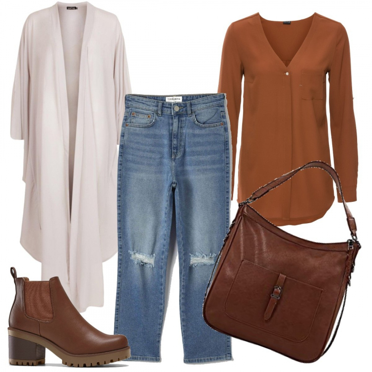 Outfit donna - Trendy #74510. Stile Trendy per Ufficio. Abbinamento con camicie, stivaletti chelsea, jeans dritti, camicie, borse a spalla.