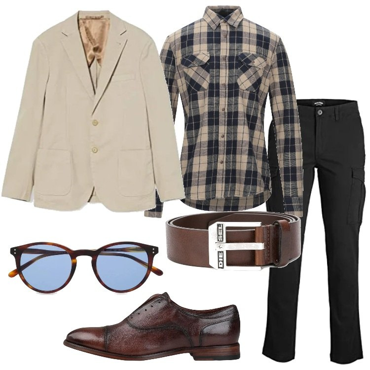 Outfit uomo - Blazer chiaro+pantalone scuro. Stile Trendy per Ufficio. Abbinamento con camicie, scarpe stringate, occhiali da sole, cinture, giacche, jeans.
