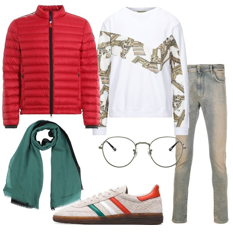 Outfit uomo - Trendy con felpa e sneakers. Stile Trendy per Tutti i giorni. Abbinamento con felpe, sciarpe, sneakers, jeans skinny, piumini, occhiali da sole.