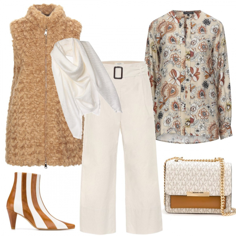 Outfit donna - Foulard e borsa tracolla. Stile Urban per Ufficio. Abbinamento con bluse, cappotti, foulard, stivaletti, borse a tracolla, pantaloni.