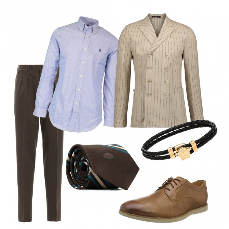 Outfit uomo - Blazer a righe. Stile Business/Elegante per Ufficio. Abbinamento con braccialetti, camicie, pantaloni, cravatte, scarpe stringate, giacche.