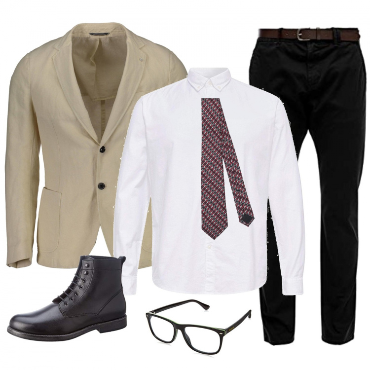 Outfit uomo - Riunione in ufficio. Stile Business/Elegante per Ufficio. Abbinamento con cravatte, giacche, pantaloni, stivali, camicie, occhiali da sole.
