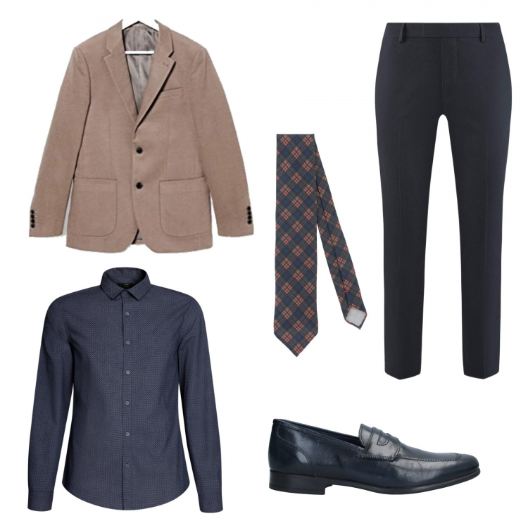 Outfit uomo - Blazer chiaro e pantaloni scuri. Stile Business/Elegante per Ufficio. Abbinamento con scarpe stringate, cravatte, giacche, pantaloni, camicie.