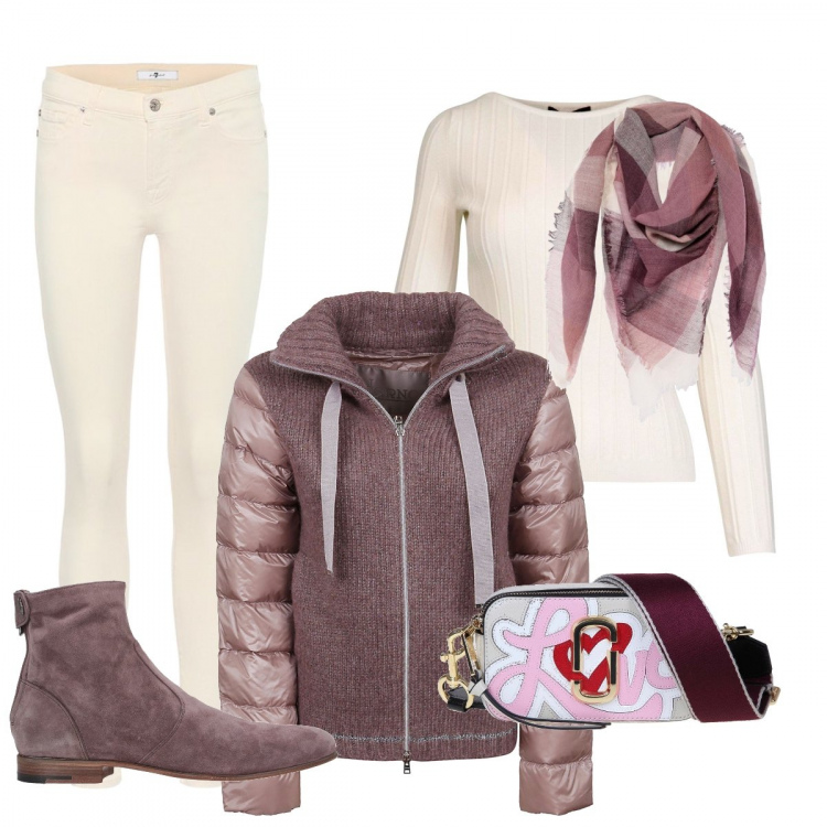 Outfit donna - Foulard & tracolla. Stile Trendy per Ufficio. Abbinamento con stivaletti, foulard, piumini, jeans skinny, pullovers, borse a mano.