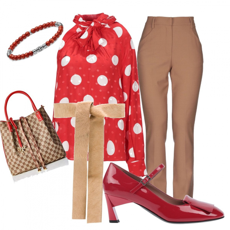 Outfit donna - Mary Jane red. Stile Bon Ton per Ufficio. Abbinamento con bluse, décolleté, pantaloni, cinture, borse a spalla, braccialetti.