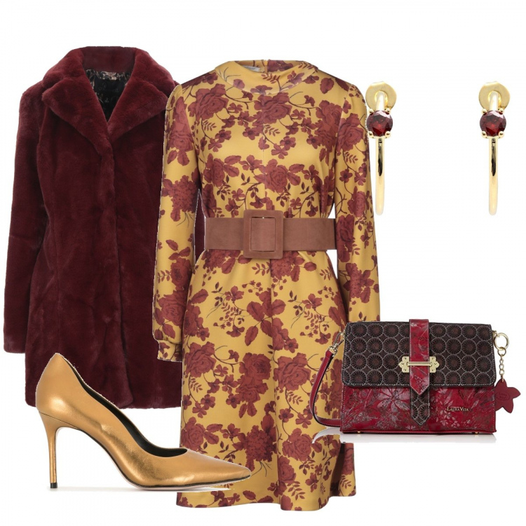 Outfit donna - Chic #40549. Stile Chic per Cerimonia. Abbinamento con vestiti corti, orecchini, ecopellicce, décolleté, borse a spalla.
