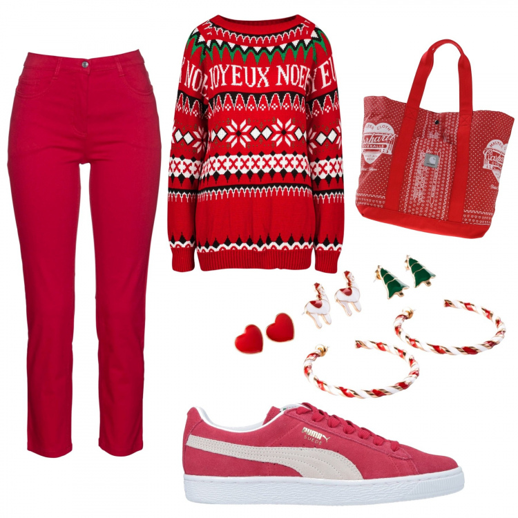 Outfit donna - Natale 3. Stile Urban per Tutti i giorni. Abbinamento con sneakers, borse a mano, costumi interi, pantaloni, pullovers.