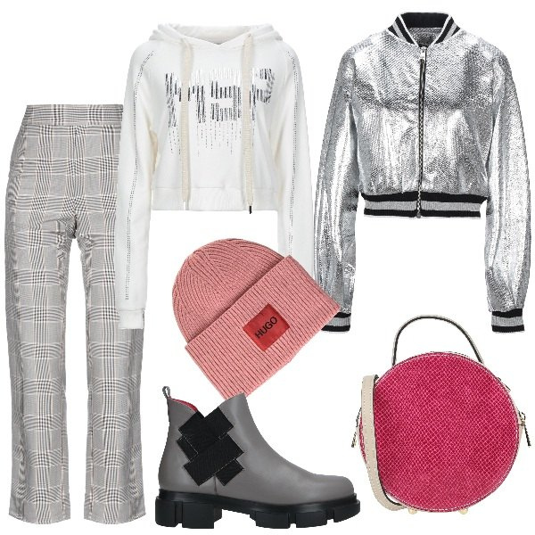 Outfit donna - Urban SILVER. Stile Urban per Tutti i giorni. Abbinamento con pantaloni, cappotti, borse a mano, felpe con cappuccio, stivaletti, cappelli.