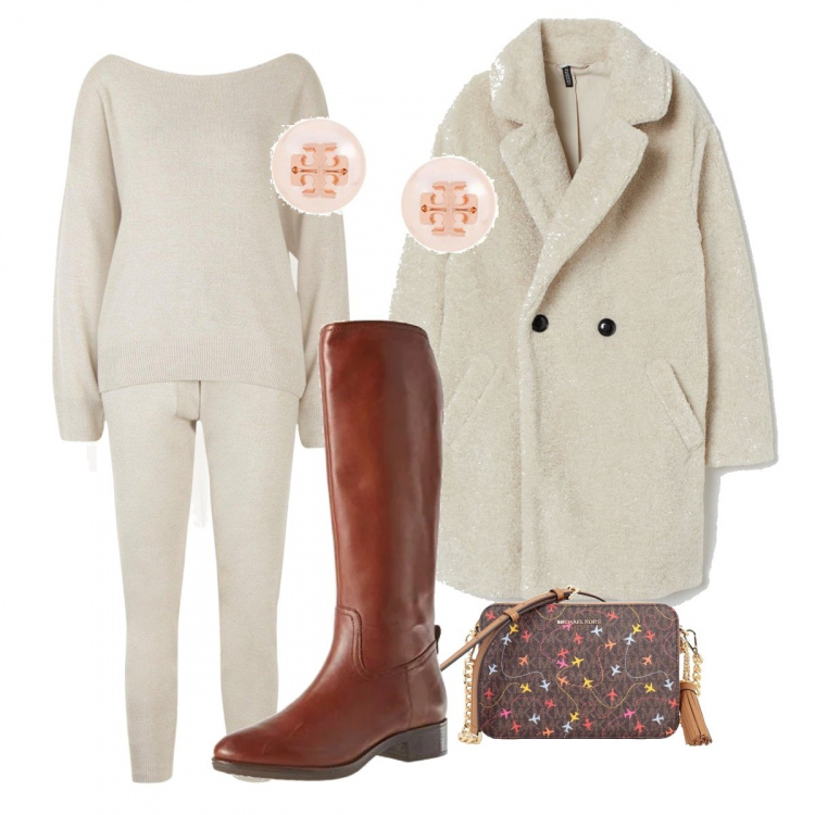 Outfit donna - Urban #27638. Stile Urban per Tutti i giorni. Abbinamento con top, orecchini, blazer, borse a tracolla, stivali sopra il ginocchio.