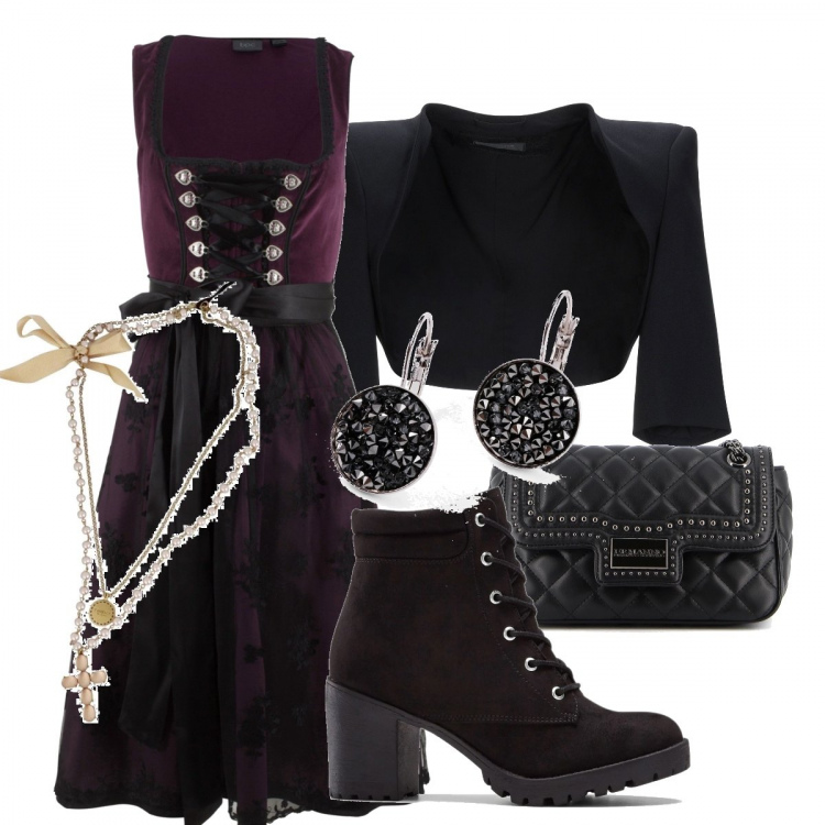 Outfit donna - Rock #7302. Stile Rock per Serata fuori. Abbinamento con stivaletti, vestiti, orecchini, bolero, borse a spalla, ciondoli.