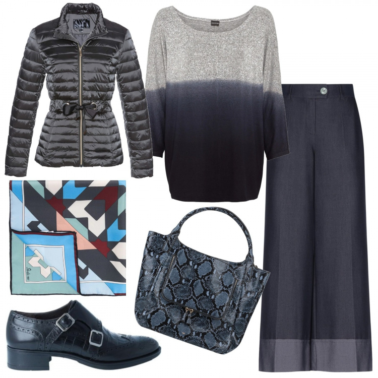 Outfit donna - Curvy Style - Colazione con le amiche. Stile Urban per Tutti i giorni. Abbinamento con jeans dritti, borse a mano, maglieria, cappotti, mocassini, foulard.