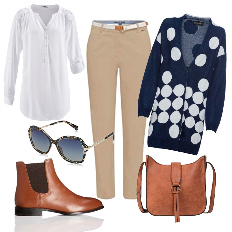 Outfit donna - Breakfast ready!!!. Stile Urban per Tutti i giorni. Abbinamento con tuniche, borse a tracolla, cardigans, pantaloni, stivaletti chelsea, occhiali da sole.