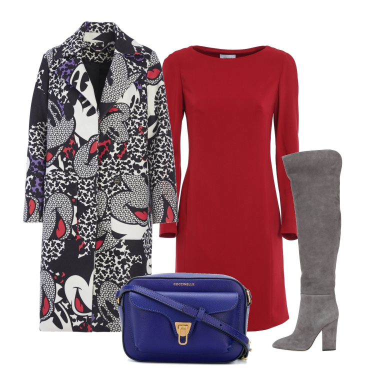 Outfit donna - Mickey Mouse. Stile Trendy per Tutti i giorni. Abbinamento con stivali sopra il ginocchio, cappotti, borse a tracolla, vestiti corti.