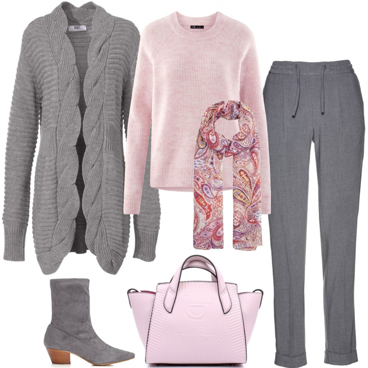 Outfit donna - Comodissima in cardigan. Stile Basic per Tutti i giorni. Abbinamento con pantaloni, cardigans, borse a mano, maglioni, stivaletti texani, sciarpe.