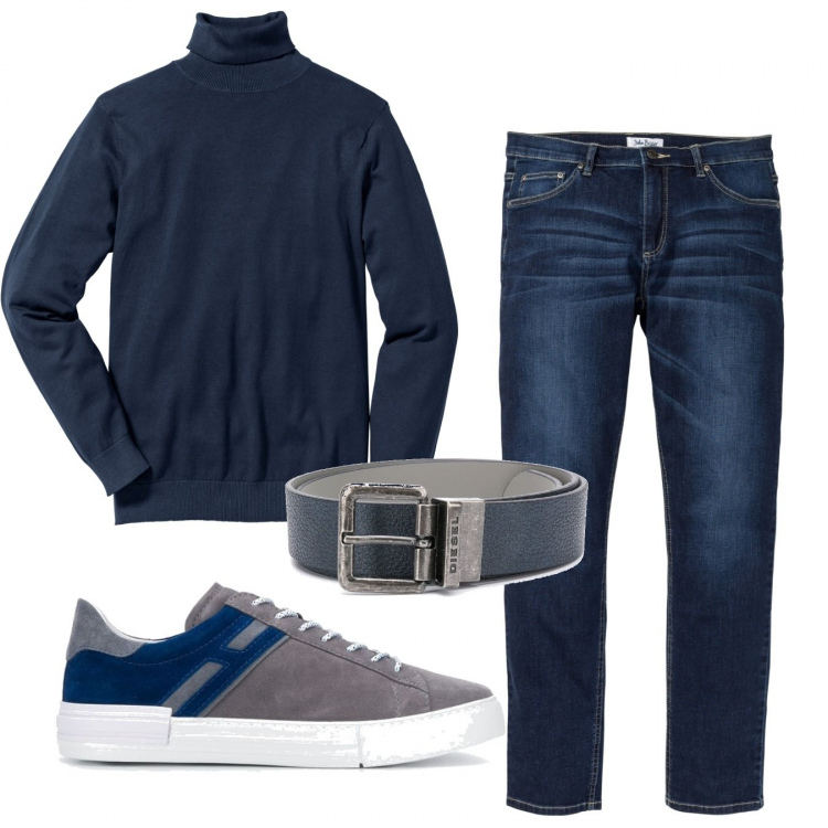 Outfit uomo - Casual #22306. Stile Casual per Tutti i giorni. Abbinamento con jeans, maglioni, cinture, sneakers.