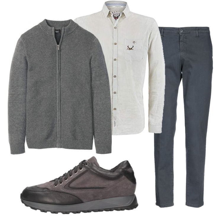 Outfit uomo - Casual #22309. Stile Casual per Tutti i giorni. Abbinamento con cardigans, pantaloni, sneakers, camicie.