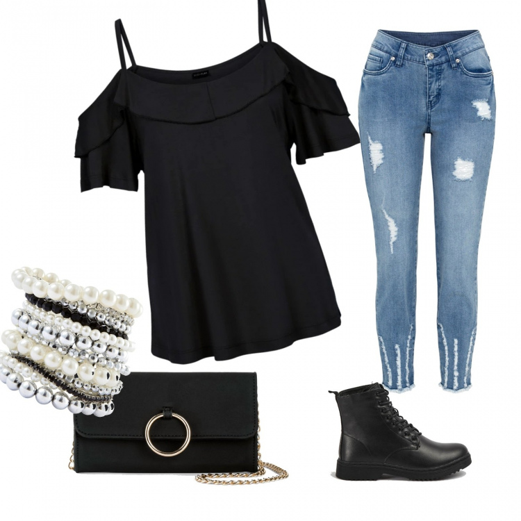 Outfit donna - All università. Stile Urban per Scuola/Università. Abbinamento con cappotti, braccialetti, jeans skinny, top, stivaletti.