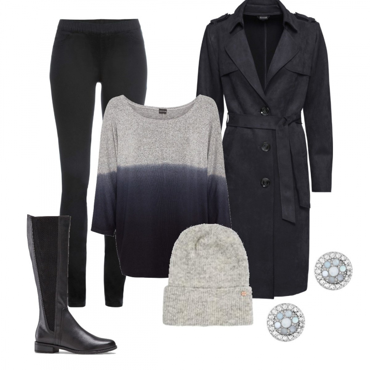 Outfit donna - Urban #27816. Stile Urban per Ufficio. Abbinamento con orecchini, maglieria, stivali sopra il ginocchio, jeggings, cappotti, berretti.