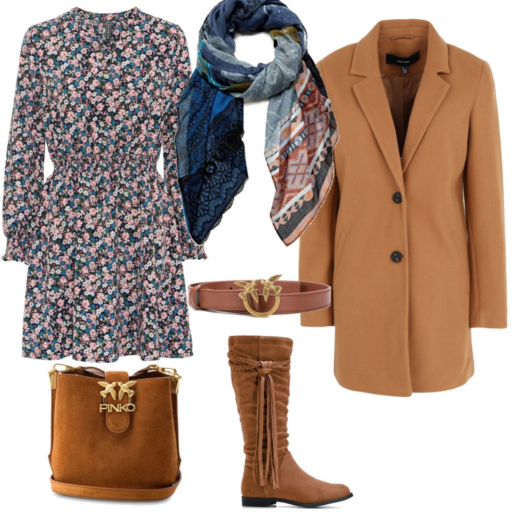 Outfit donna - Trendy #75380. Stile Trendy per Tutti i giorni. Abbinamento con cappotti, vestiti, stivali, borse a tracolla, cinture, sciarpe.