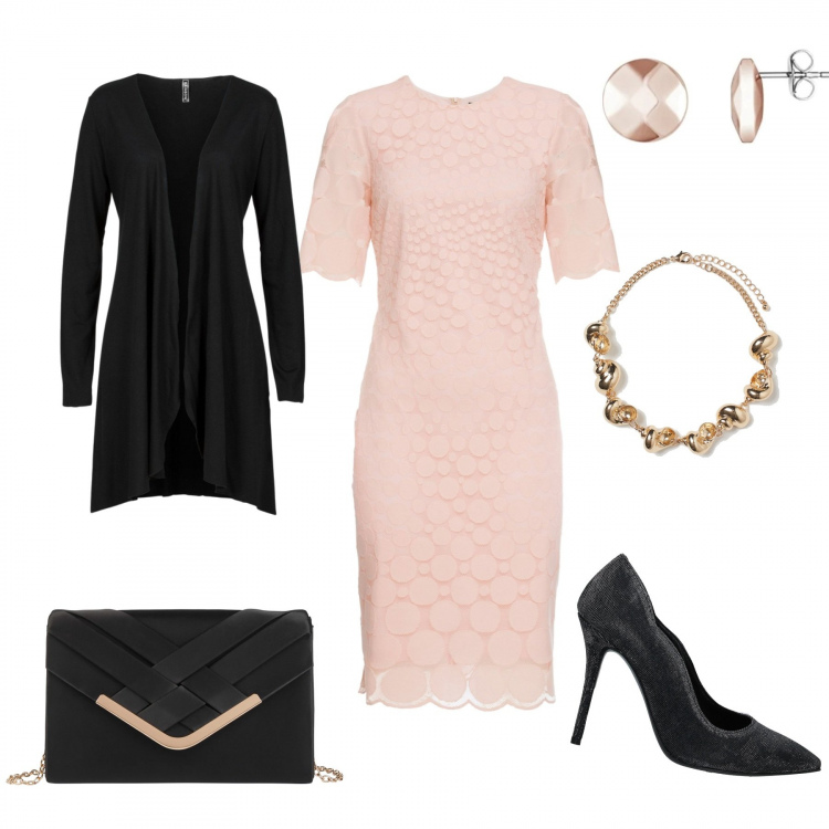 Outfit donna - Bon Ton #31152. Stile Bon Ton per Serata fuori. look ideale per Petite. Abbinamento con cardigans, vestiti a tubino, pochette, décolleté, collane, orecchini.