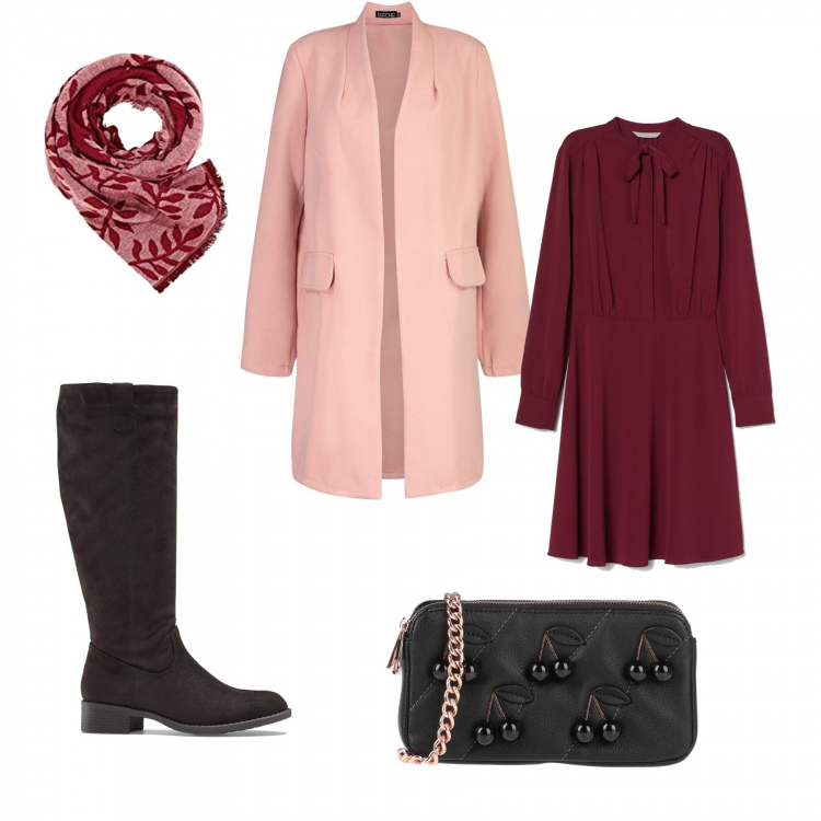 Outfit donna - Dolce attesa autunnale. Stile Bon Ton per Tutti i giorni. look ideale per Premaman. Abbinamento con stivali, borse a tracolla, cappotti, vestiti midi/longuette, sciarpe.