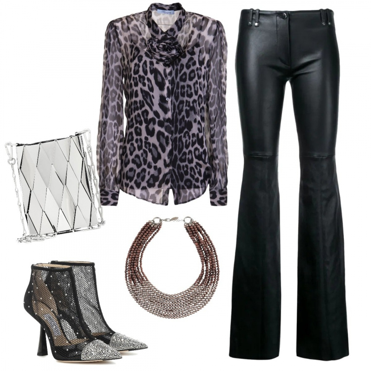 Outfit donna - Urban #27940. Stile Urban per Tutti i giorni. Abbinamento con pantaloni, collane, borse a tracolla, stivaletti, camicie.