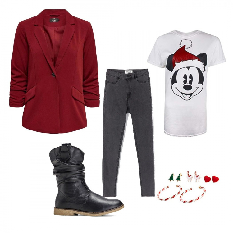 Outfit donna - Happy!!. Stile Urban Abbinamento con costumi interi, stivaletti, jeans, cappotti, t-shirt.