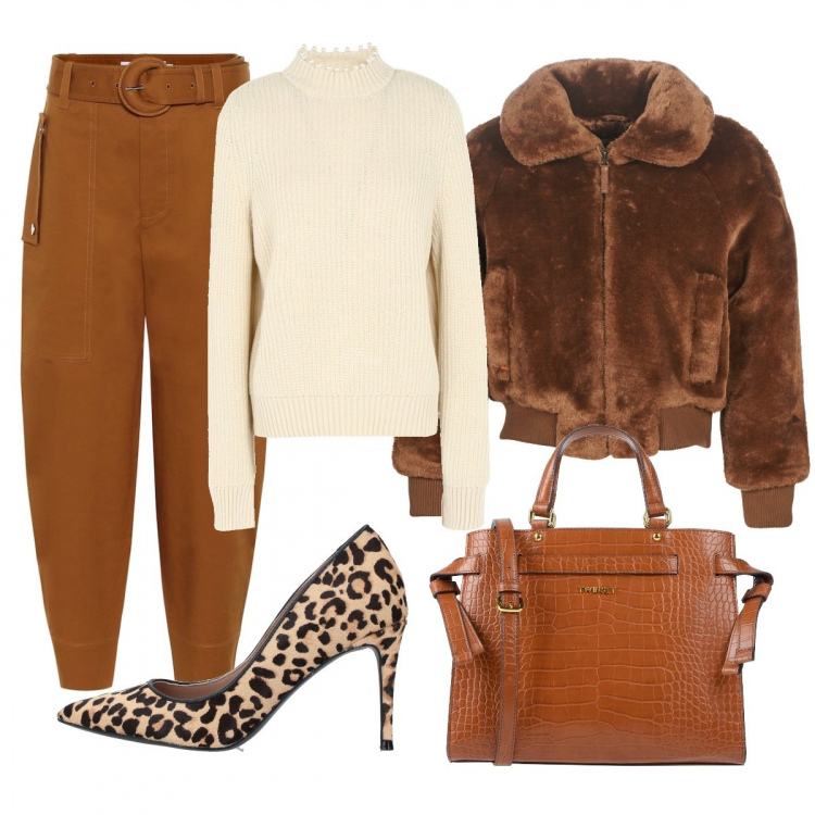 Outfit donna - Colors of Fall. Stile Trendy per Ufficio. Abbinamento con maglieria, borse a mano, décolleté, cappotti, pantaloni.