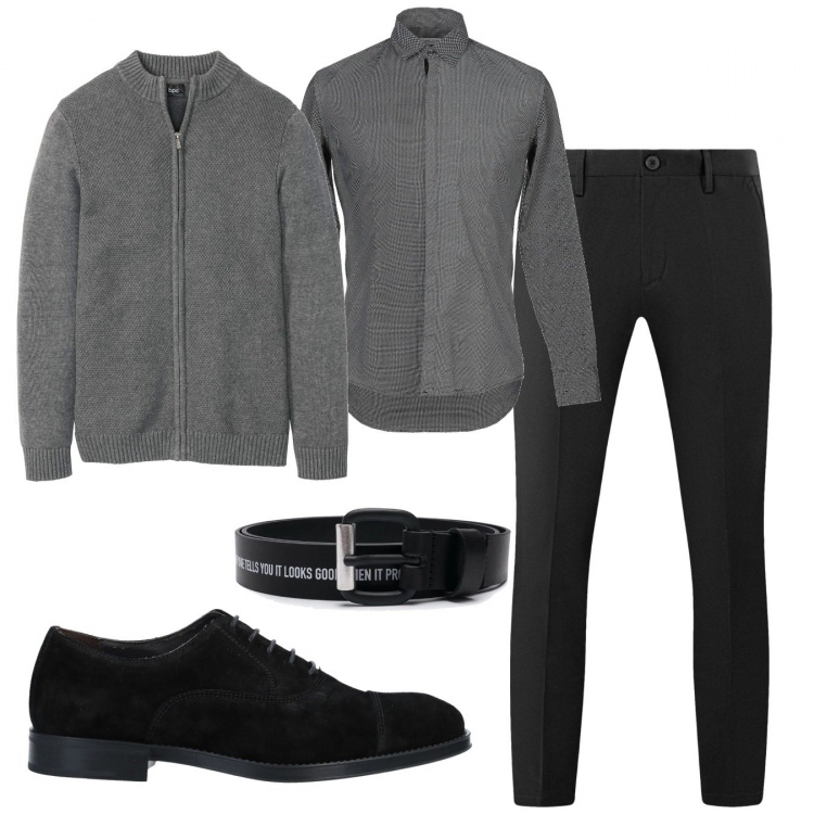 Outfit uomo - Casual #22437. Stile Casual per Tutti i giorni. Abbinamento con cardigans, scarpe stringate, camicie, cinture, pantaloni.
