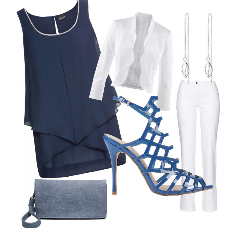 Outfit femme - Mariage. Style Chic pour Cérémonie. Assortir avec tuniques, pantalon , blazers, sandales à talon, boucles d'oreilles, clutches.