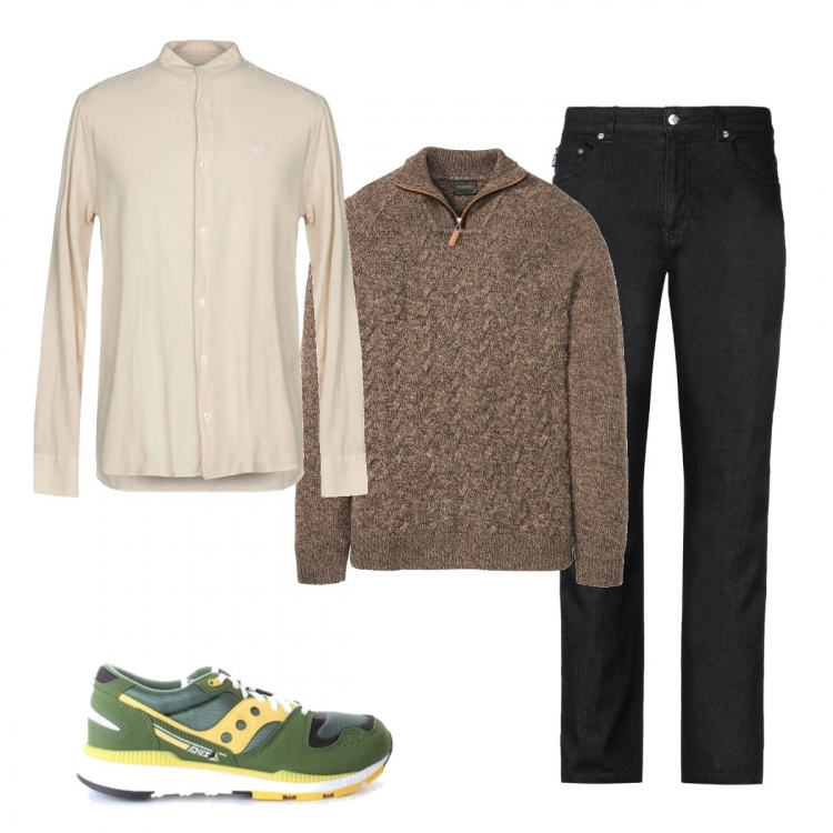 Outfit uomo - Casual #22498. Stile Casual per Tutti i giorni. Abbinamento con maglieria, camicie, jeans dritti, sneakers.