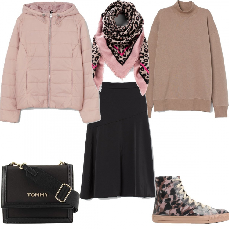 Outfit donna - #Mi vesto bene con poco. Stile Urban per Tutti i giorni. Abbinamento con foulard, sneakers alte, piumini, gonne, felpe, borse a tracolla.