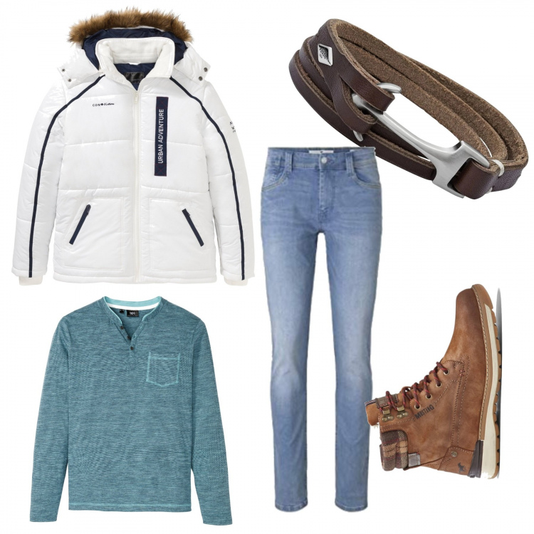 Outfit homme - Vive le froid. Style Tendance pour Tous les jours. Assortir avec vestes, bottes et bottines, t-shirts, bracelets, jeans.