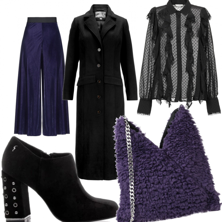 Outfit donna - Ghost. Stile Urban per Serata fuori. Abbinamento con cappotti, pantaloni, camicie, borse a tracolla, stivaletti.