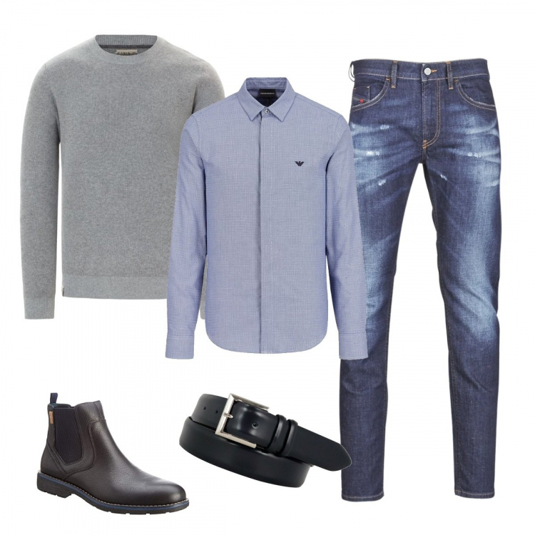 Outfit uomo - Buongiorno. Stile Casual per Tutti i giorni. Abbinamento con jeans, maglioni, stivali, camicie, cinture.