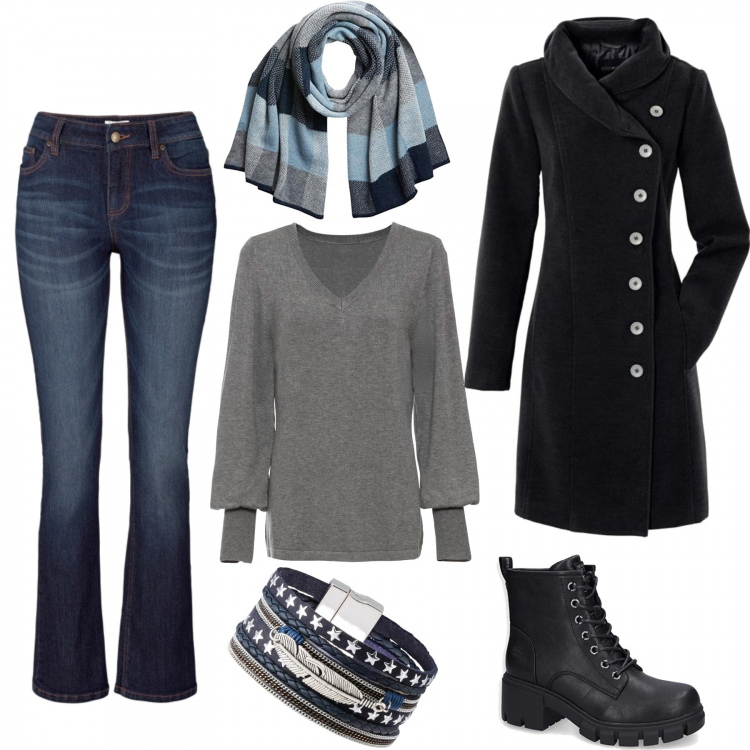 Outfit donna - Consigli per tutti i giorni. Stile Trendy per Tutti i giorni. look ideale per Petite. Abbinamento con jeans bootcut, maglieria, cappotti, felpe con cappuccio, stivali, scialli.