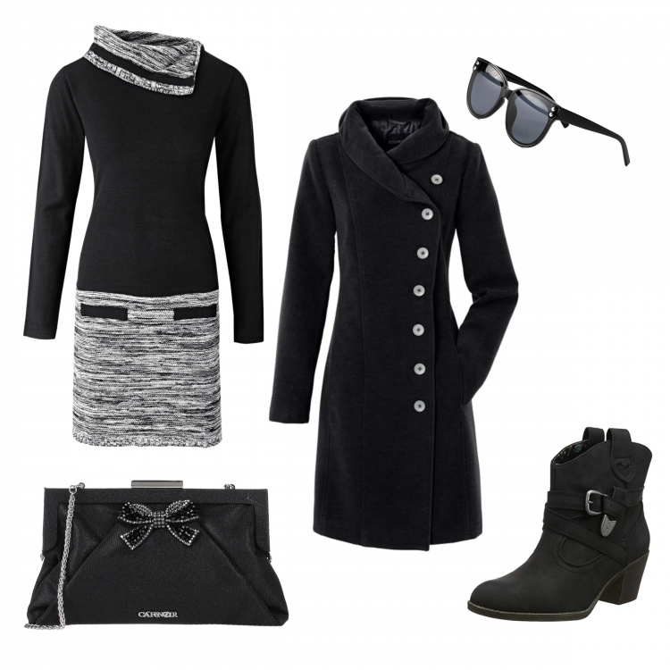 Outfit donna - Benvenuto Novembre. Stile Trendy per Tutti i giorni. Abbinamento con vestiti, cappotti, occhiali da sole, borse a mano, stivaletti texani.