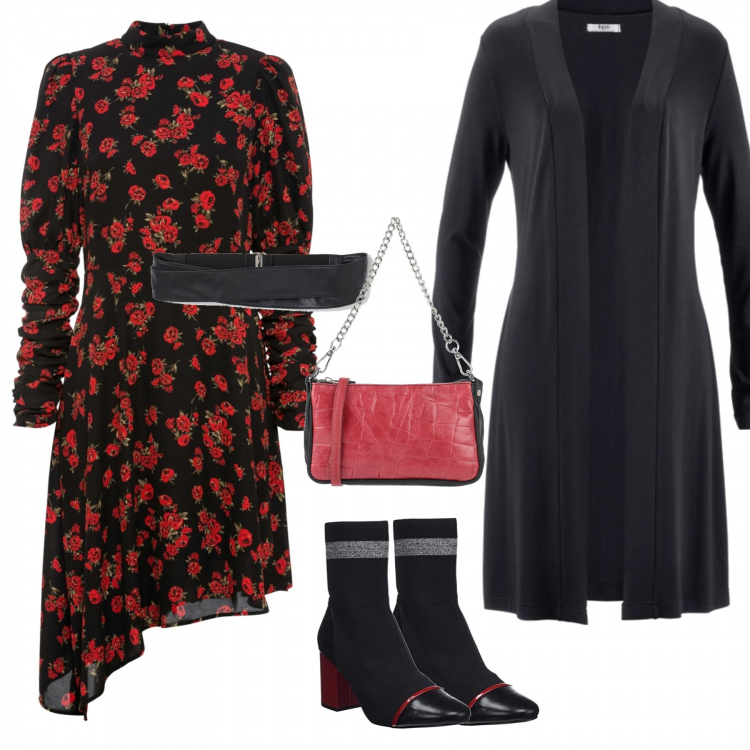 Outfit donna - Look giusto con le amiche. Stile Trendy per Tutti i giorni. Abbinamento con cardigans, vestiti, borse a mano, stivali, cinture.